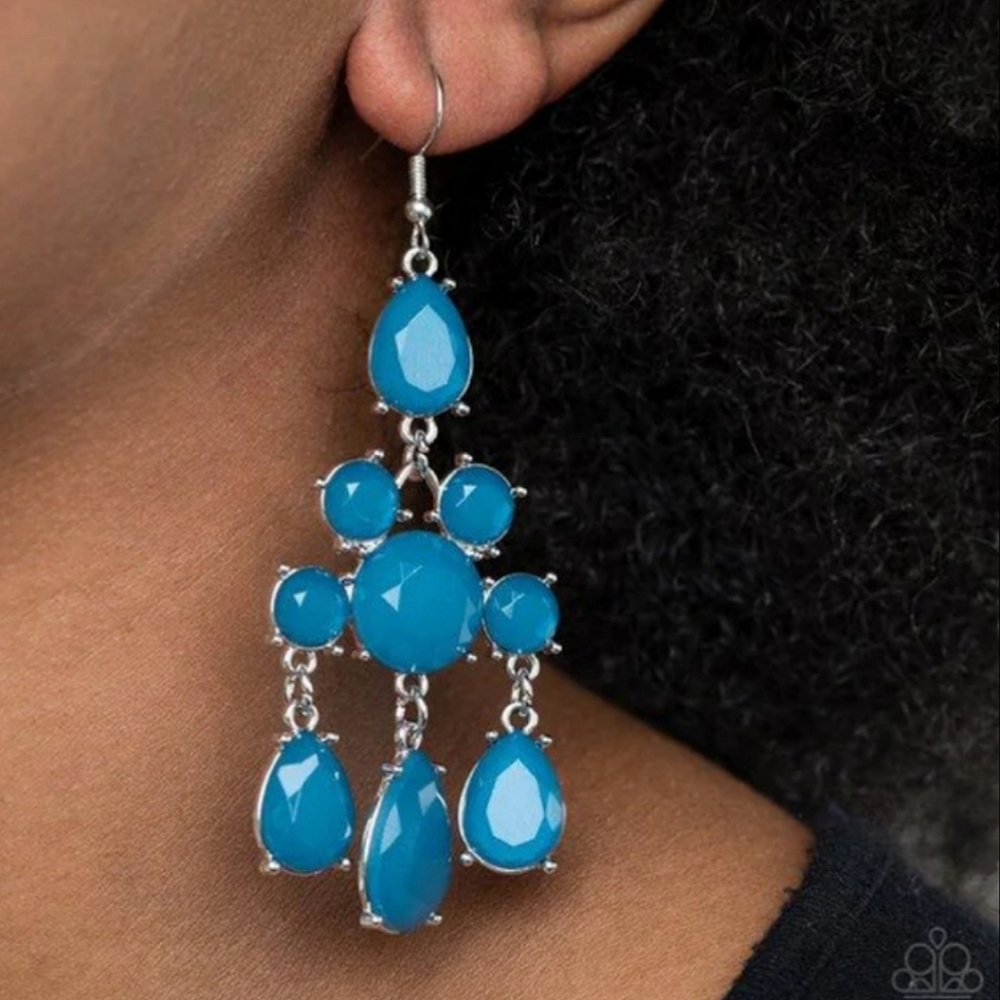 Afterglow Glamour Blue Compound Earrings Rhinestone Costume Jewelry